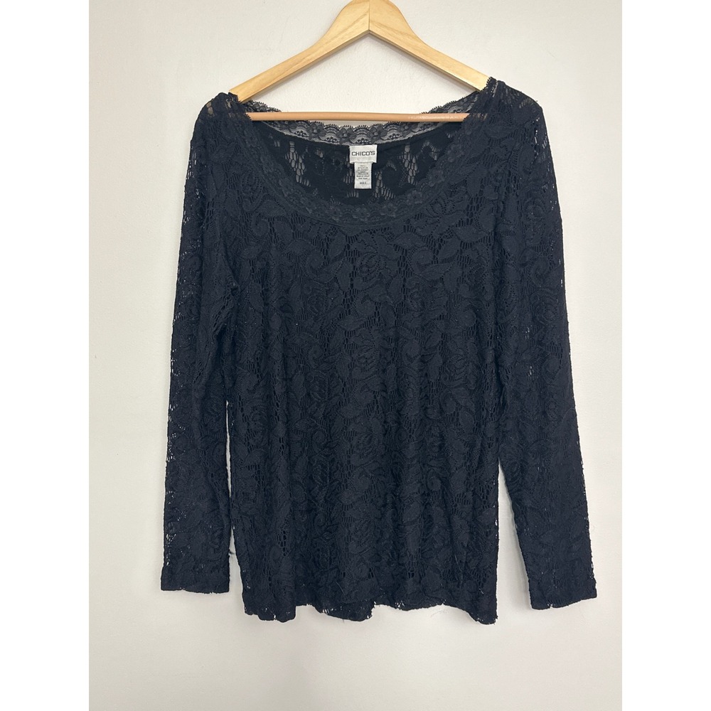 Chicos Lace Top Womens Size 2 L Whimsigoth Witchy Dark Romantic Gothic Classic